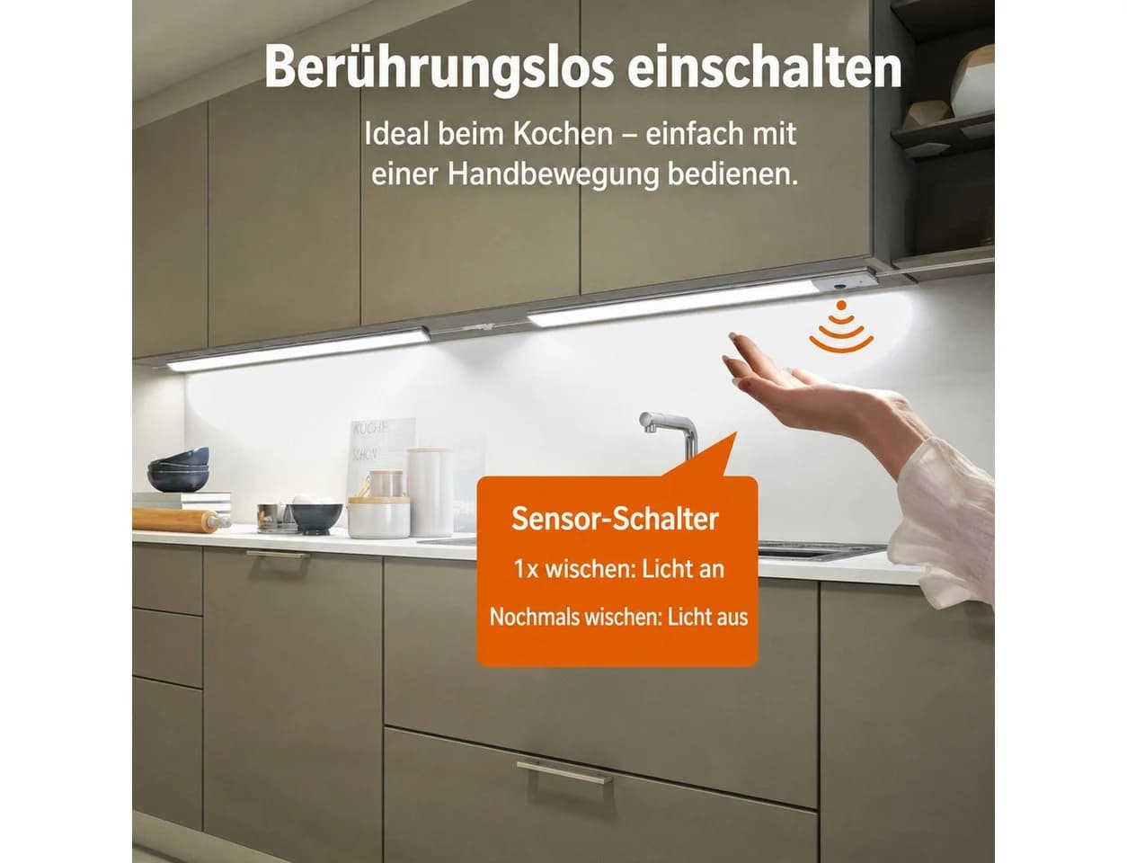 Futicare LED Unterbauleuchte 2er-Set 40 cm Handsensor Dimmbar Silber - Bild 4
