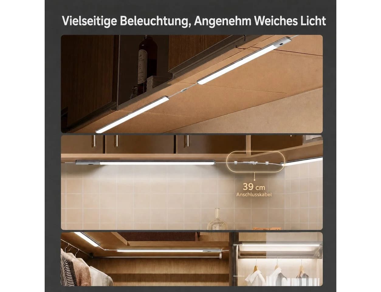 Futicare LED Unterbauleuchte 2er-Set 40 cm Handsensor Dimmbar Silber - Bild 5
