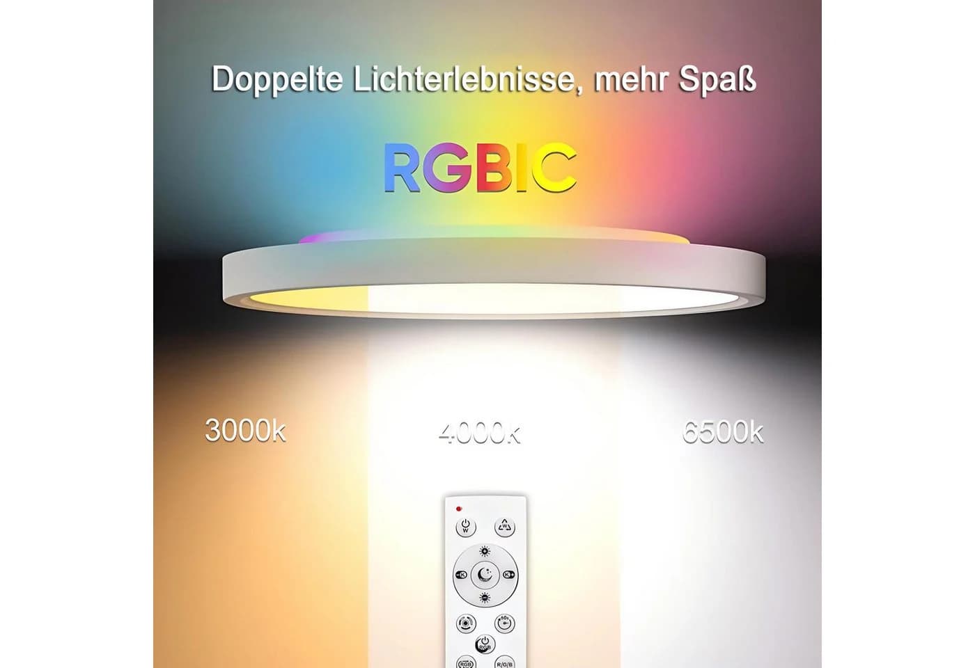 Futicare LED Deckenleuchte mit RGB Ambientelicht, dimmbar, weiß