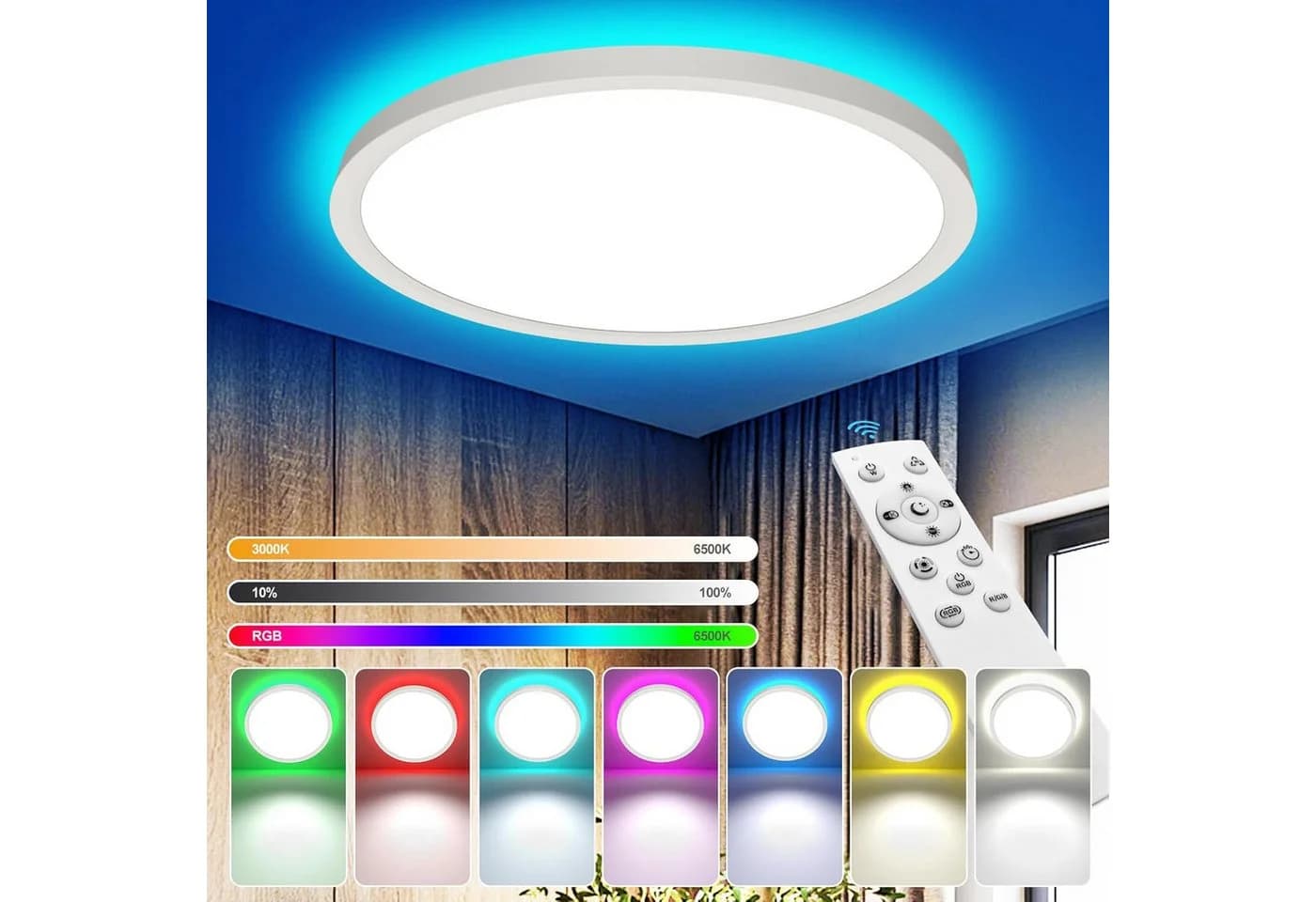 Futicare LED Deckenleuchte mit RGB Ambientelicht, dimmbar, weiß - Bild 2