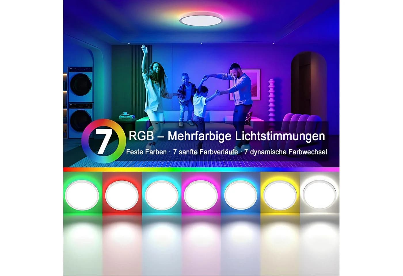 Futicare LED Deckenleuchte mit RGB Ambientelicht, dimmbar, weiß - Bild 3