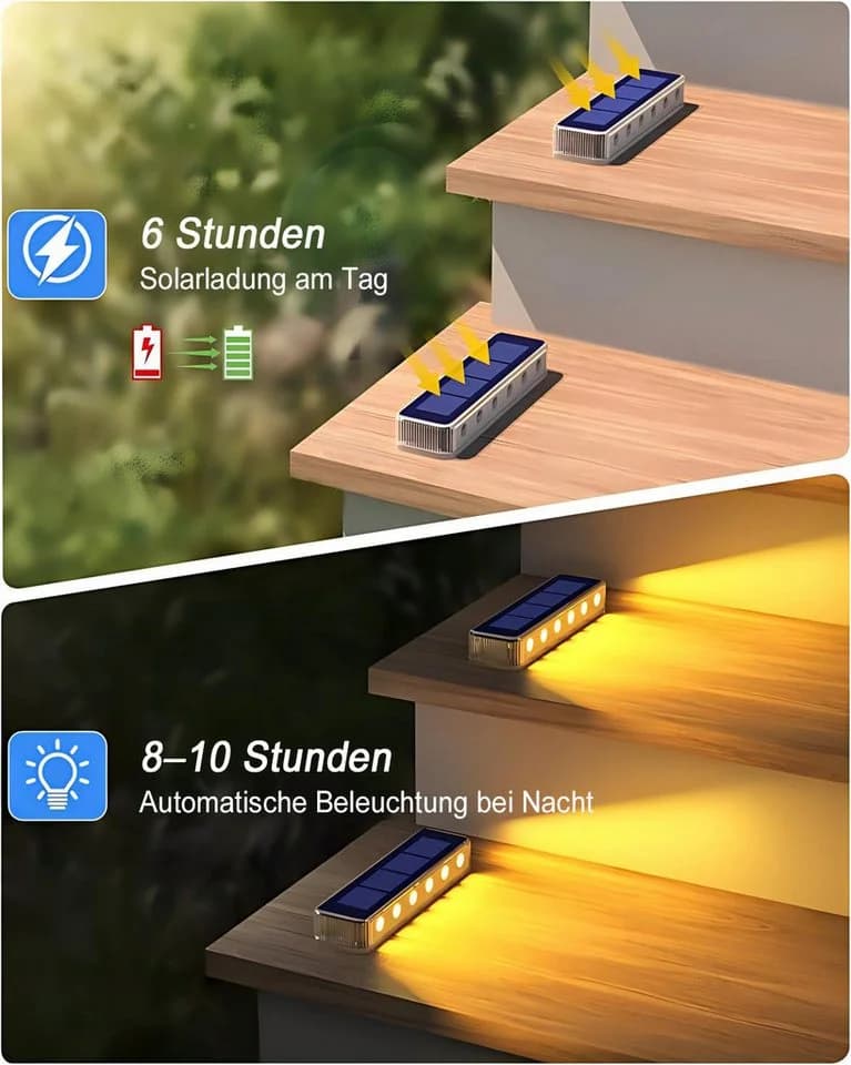 Futicare LED Solarleuchte 4er Set Treppen Außen Warmweiß Wasserdicht