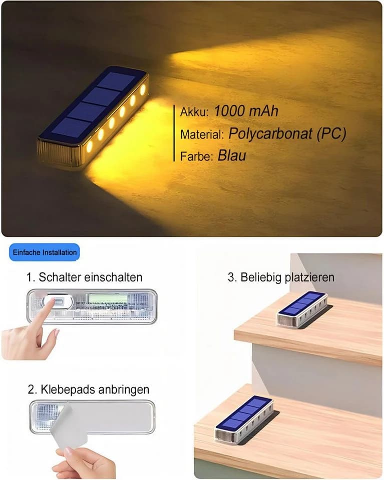 Futicare LED Solarleuchte 4er Set Treppen Außen Warmweiß Wasserdicht - Bild 5