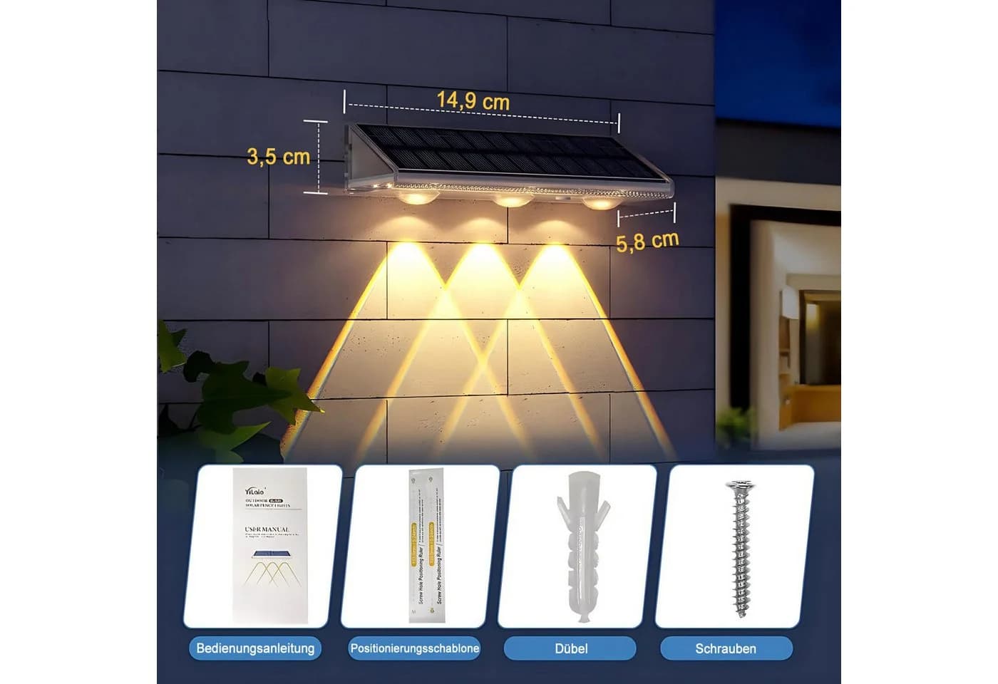 Futicare Solar Außen-Wandleuchte 4er Set RGB Warmweiß IP67 - Bild 5