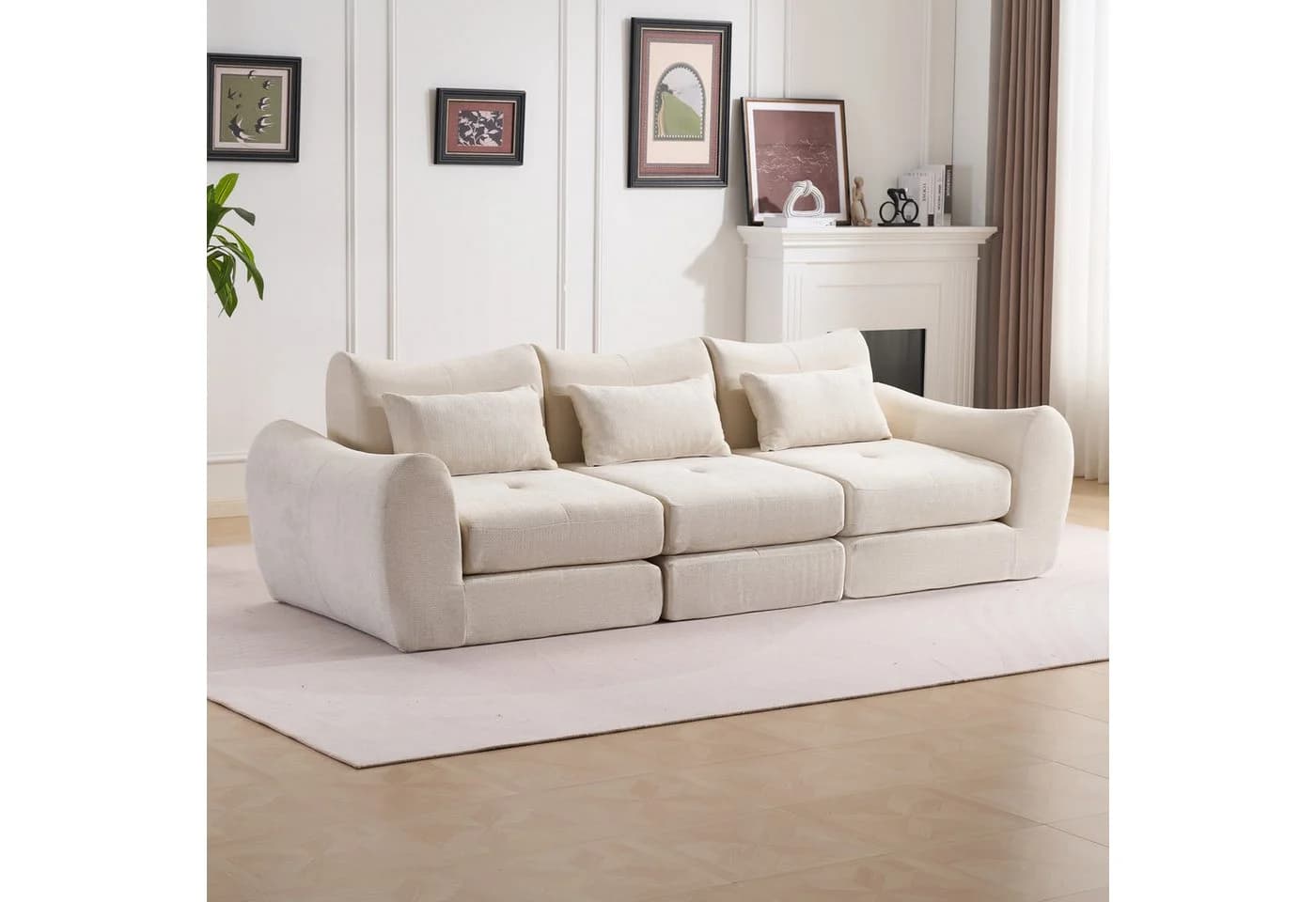 Leawin Sofa L-Form 3-Sitzer Beige Modular Schlafsofa Werkzeuglos - Bild 2