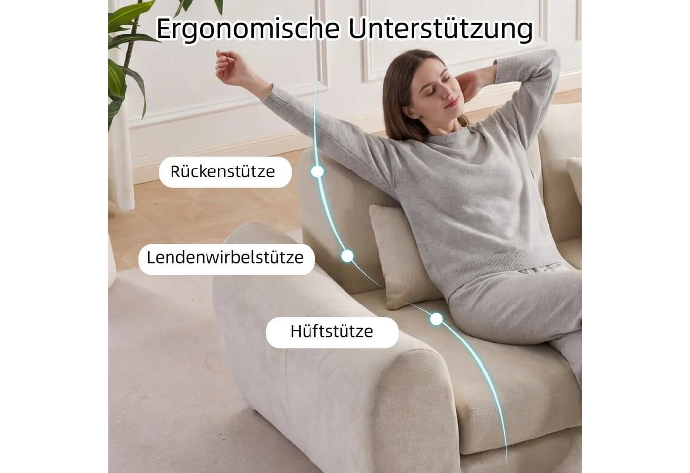 Leawin Sofa L-Form 3-Sitzer Beige Modular Schlafsofa Werkzeuglos - Bild 3