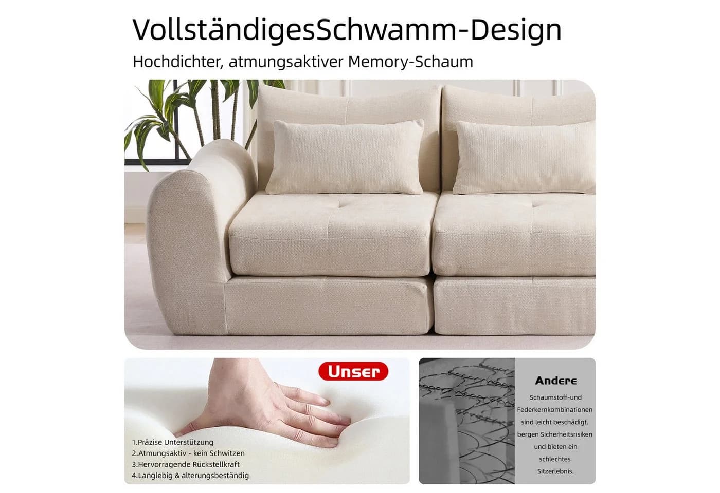 Leawin Modulares 2-Sitzer Sofa Chenille Beige - Bild 4
