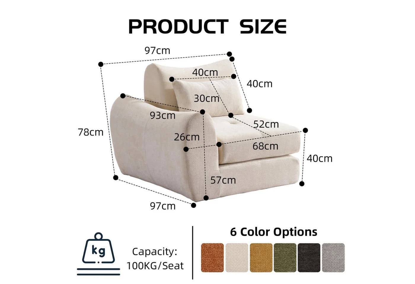 Leawin Modulares 2-Sitzer Sofa Chenille Beige - Bild 5