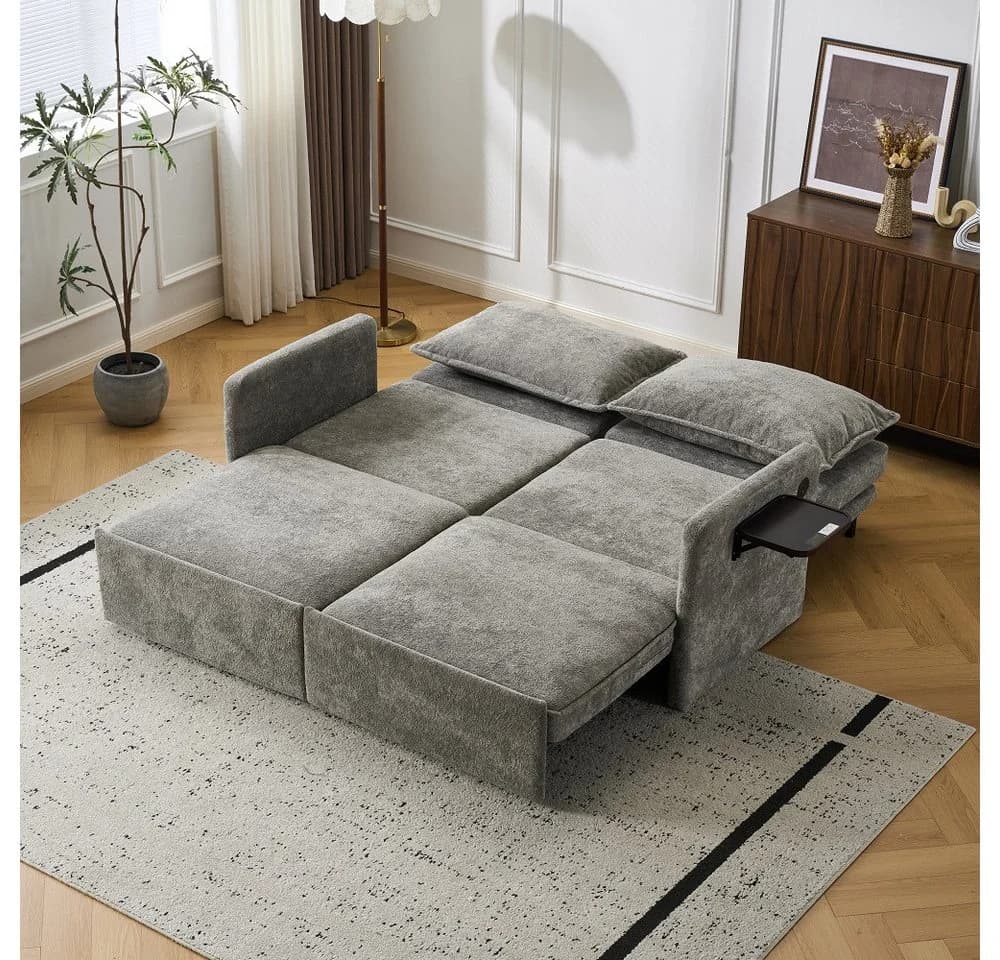 Vankel Sofa mit Schlaffunktion und USB-Anschluss Grau Chenille - Bild 2