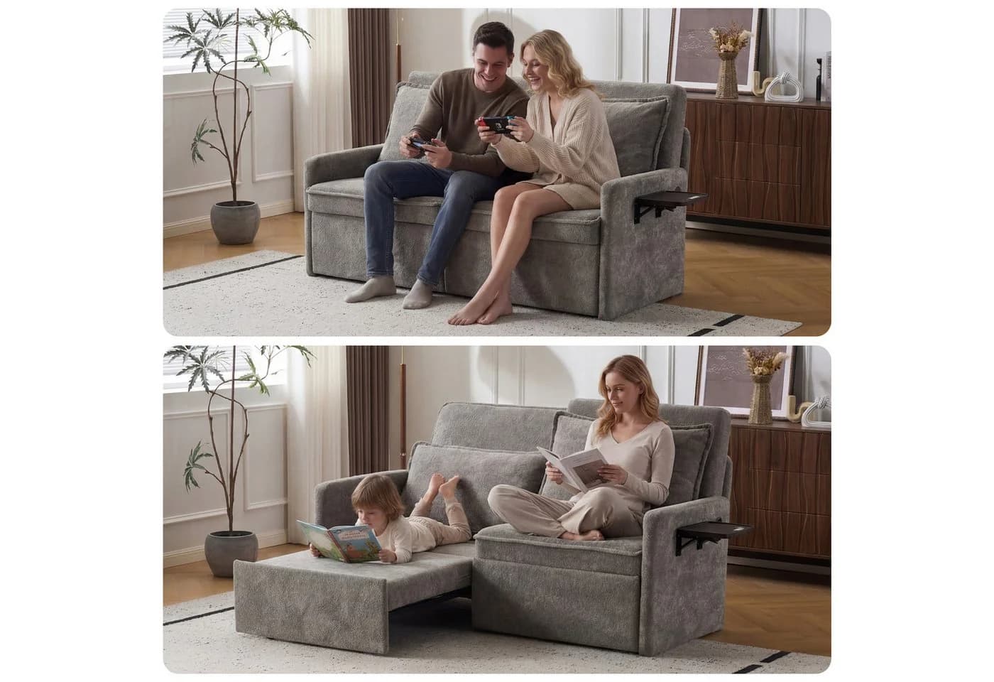 Vankel Sofa mit Schlaffunktion und USB-Anschluss Grau Chenille - Bild 3