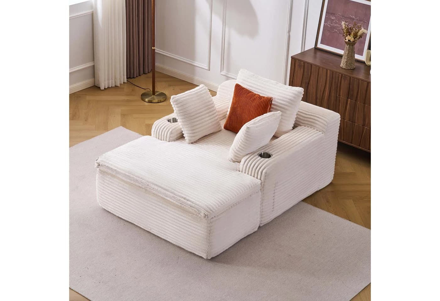 Vankel Sofa Cord Beige mit Decken-Kissen & Getränkehaltern - Bild 2