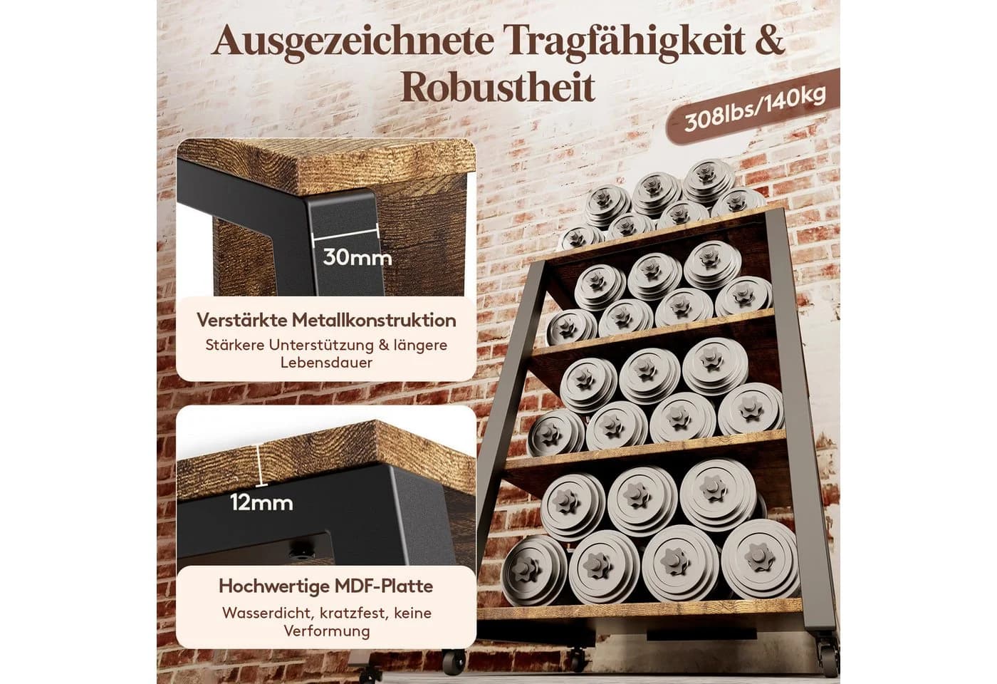 Lifewit 4-stufiges Regal mit Rädern und LED-Beleuchtung Braun - Bild 4