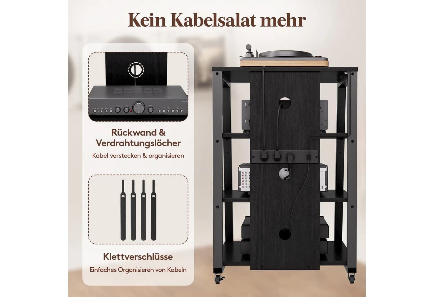 Lifewit Media-Regal 4-stufig Schwarz mit Rädern und LED - Bild 3