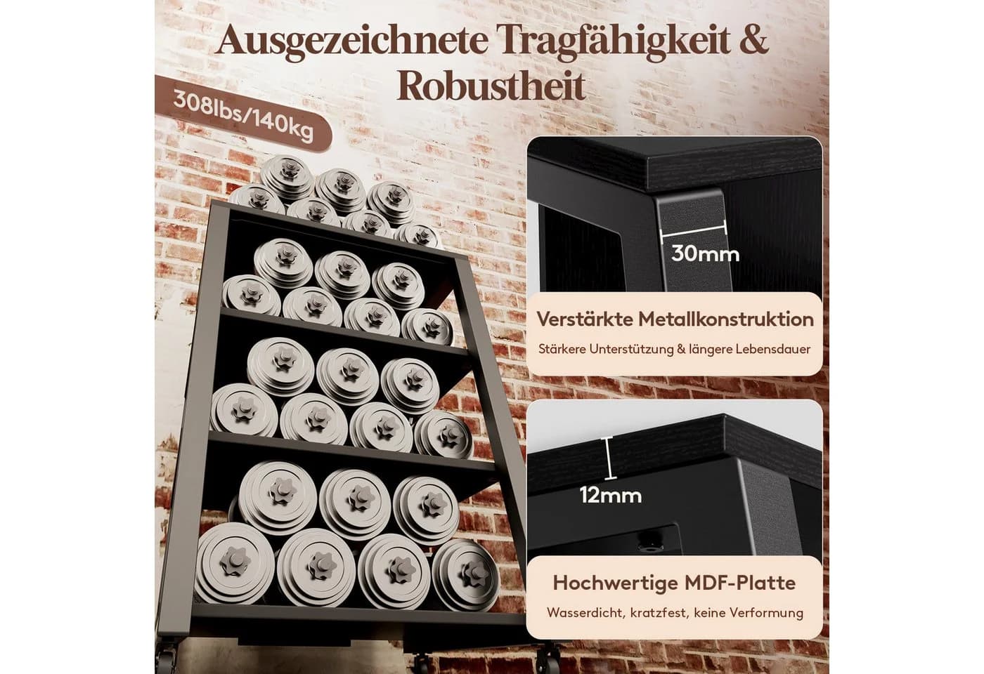 Lifewit Media-Regal 4-stufig Schwarz mit Rädern und LED - Bild 4