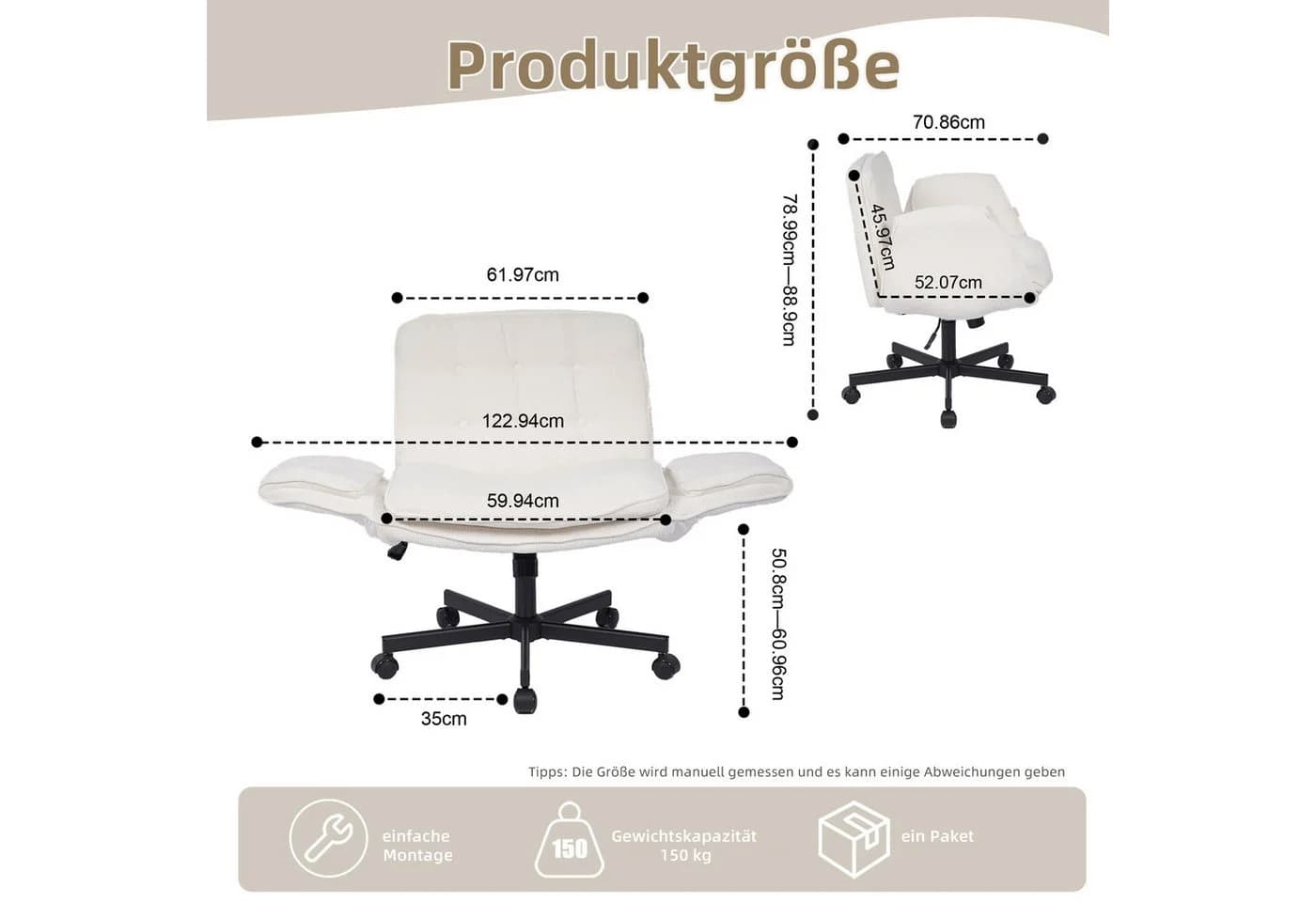 CANMOV Ergonomischer Bürostuhl Beige 360° drehbar - Bild 3