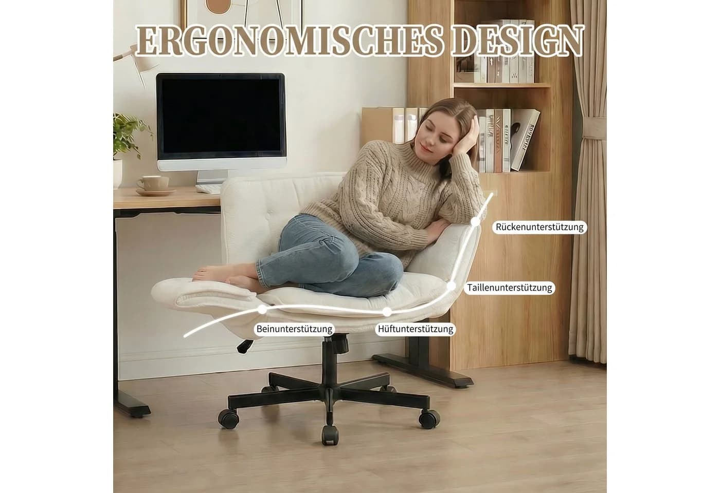 CANMOV Ergonomischer Bürostuhl Beige 360° drehbar - Bild 4