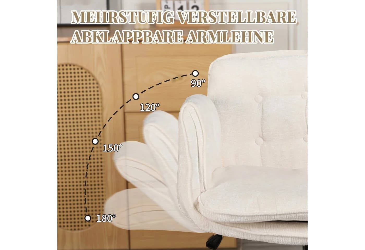 CANMOV Ergonomischer Bürostuhl Beige 360° drehbar - Bild 5