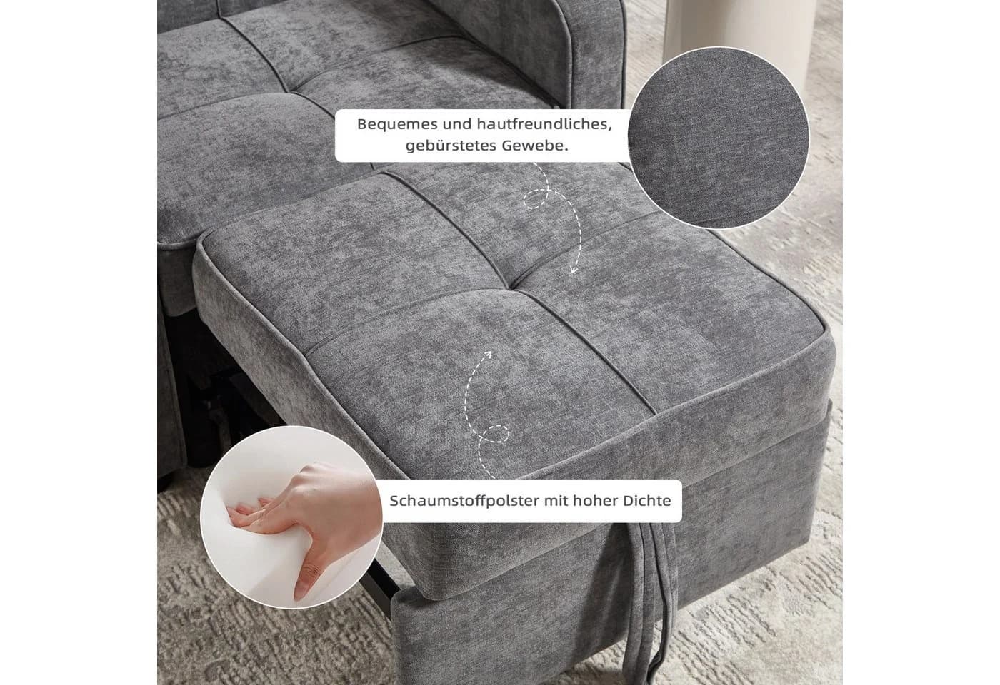 Bonzy Home Schlafsofa Einzelsofa Beige mit Bettfunktion - Bild 4