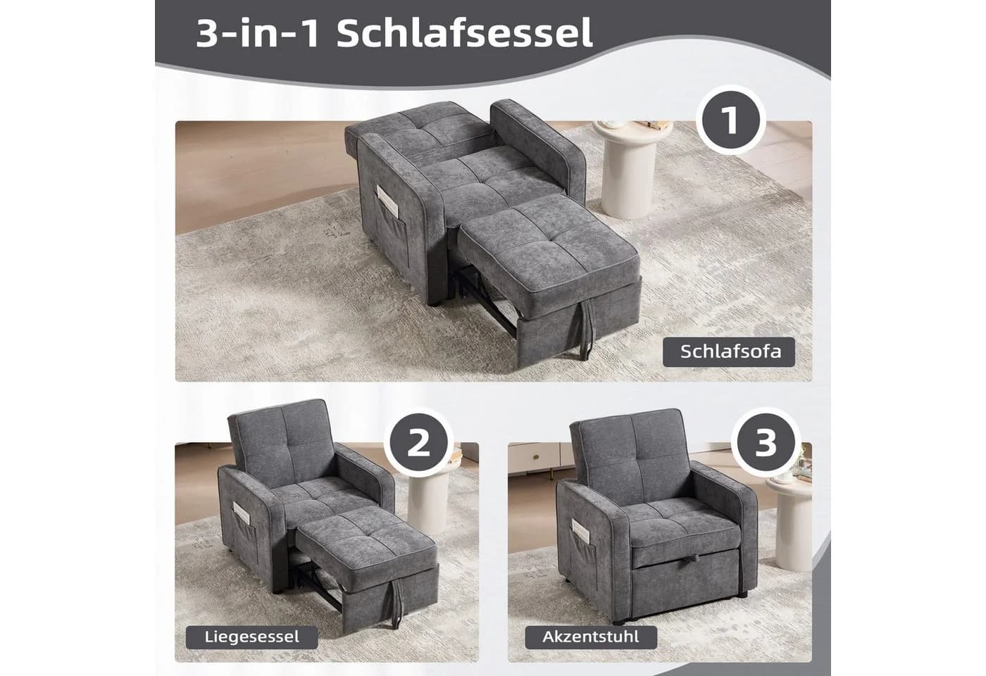Bonzy Home Schlafsofa Einzelsofa Beige mit Bettfunktion - Bild 5