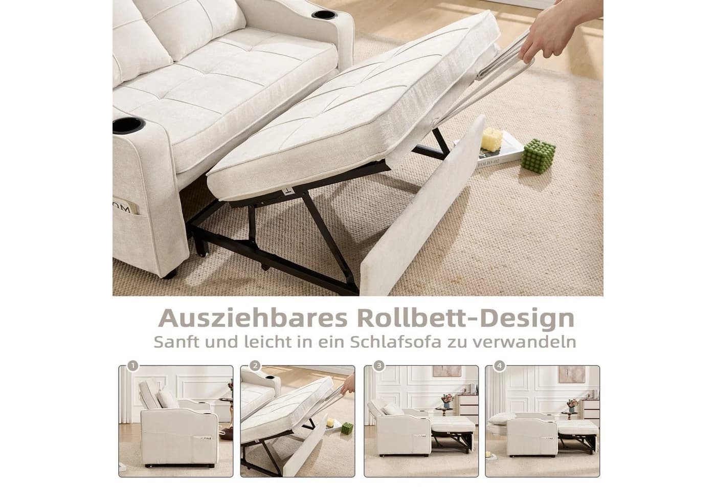Bonzy Home Schlafsofa 2-Sitzer Beige mit Getränkehaltern und Ladeanschluss - Bild 5