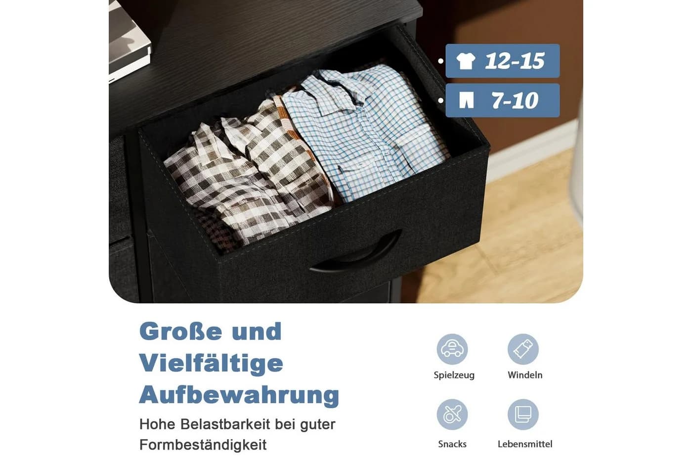 DUMOS Schubkastenkommode 8 Schubladen Stoffkommode Schwarz - Bild 4