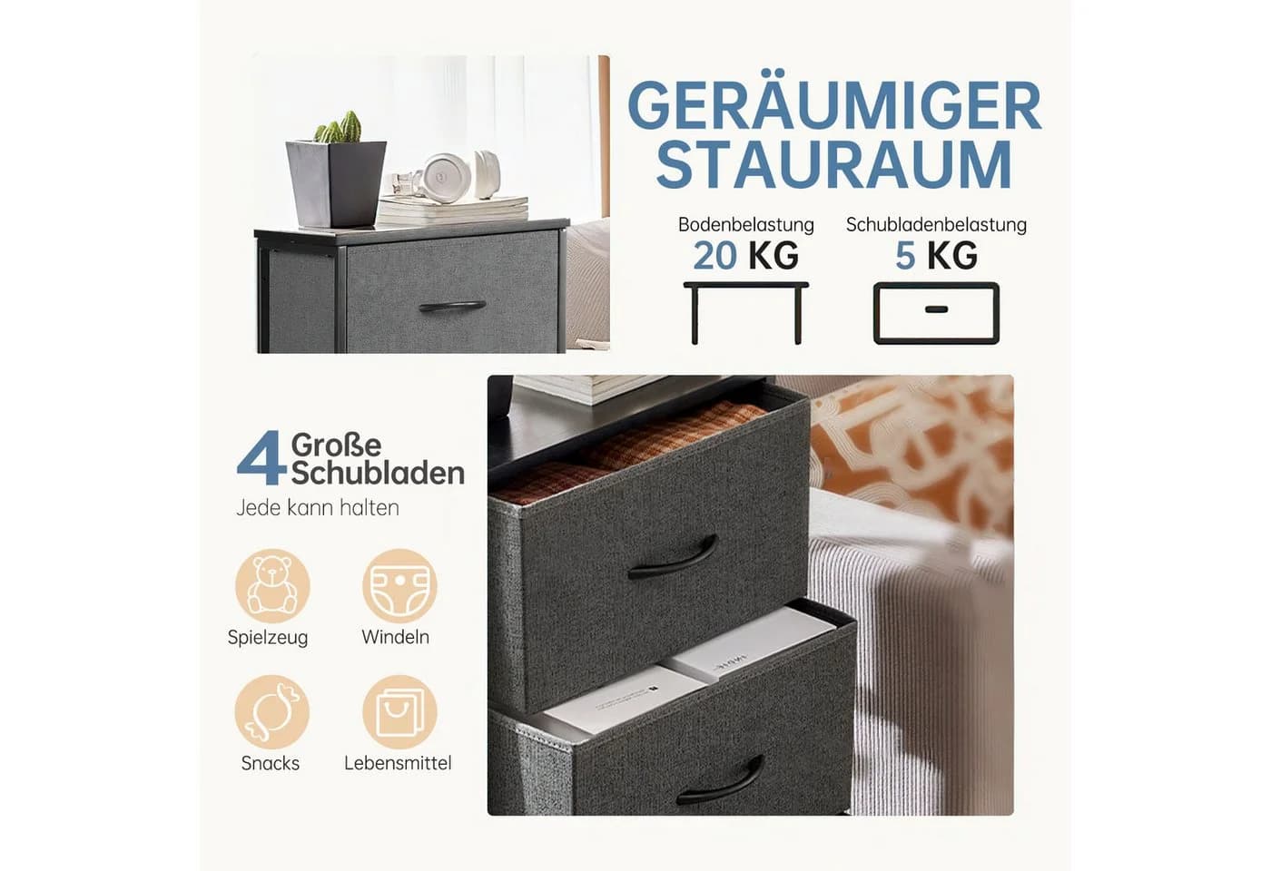 SURFOU Sideboard Kommode mit 4 Schubladen Grau - Bild 4