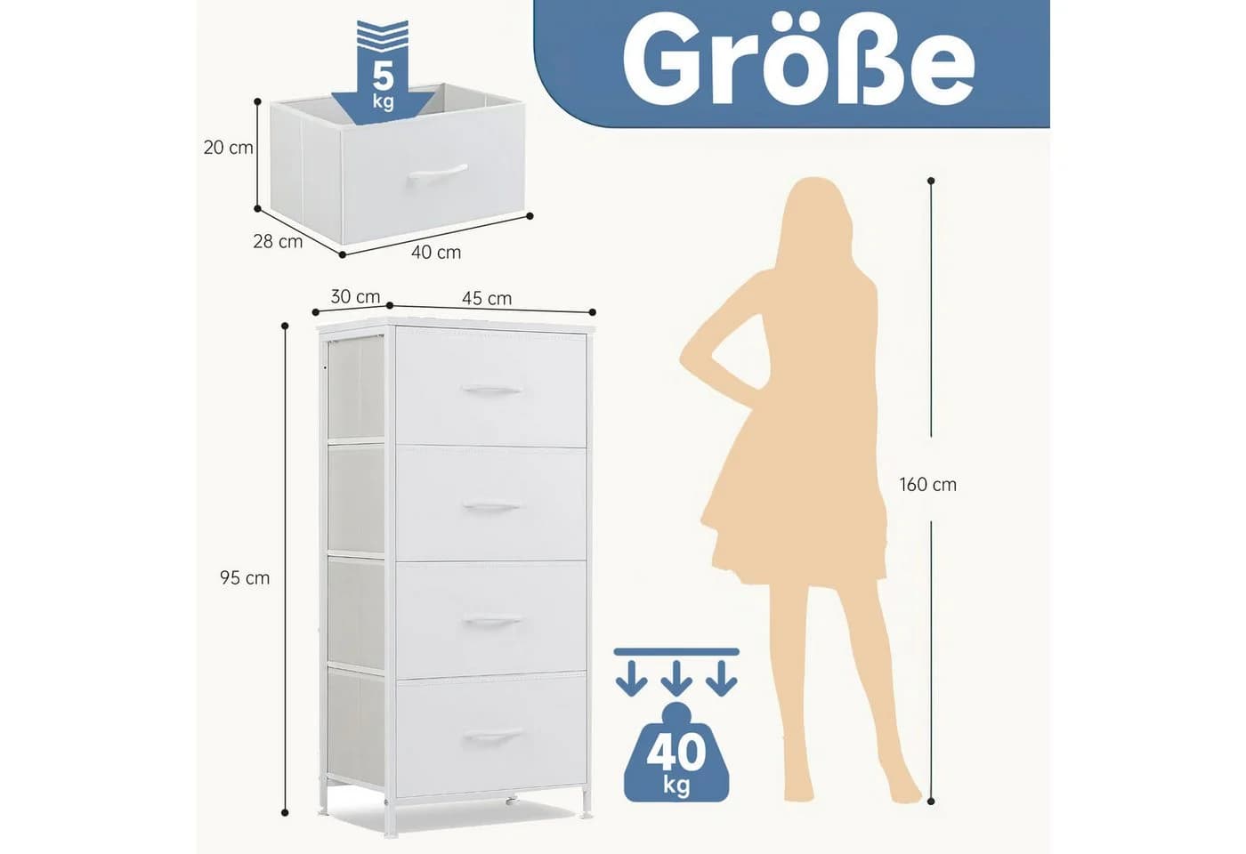 SURFOU Sideboard Kommode 4 Schubladen Weiß Stahlrahmen - Bild 3