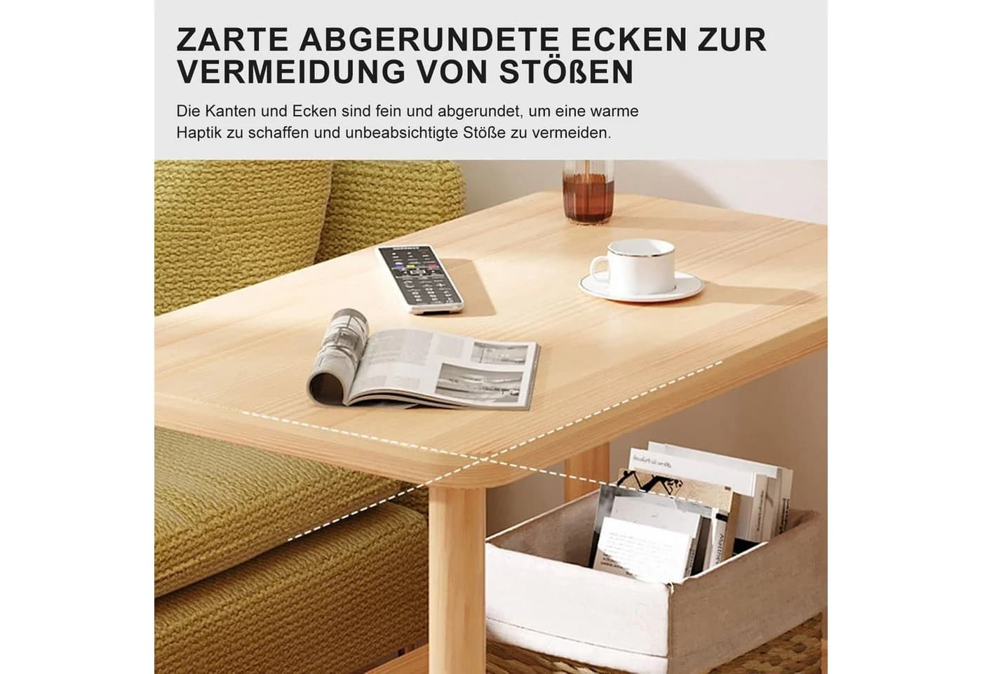 SURFOU Beistelltisch Holz mit Rollen Schmaler Nachttisch mit 2 Ebenen - Bild 4