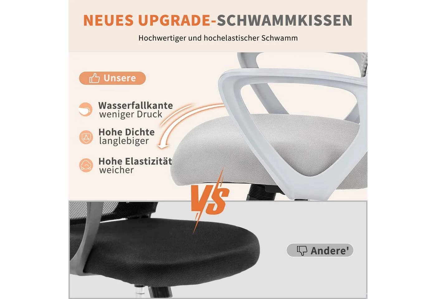 SURFOU Chefsessel Grau mit Lordosenstütze und Höhenverstellung - Bild 4
