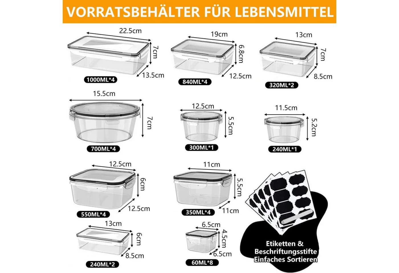 SURFOU Frischhaltedose 34er Set mit Deckel Vorratsdosen