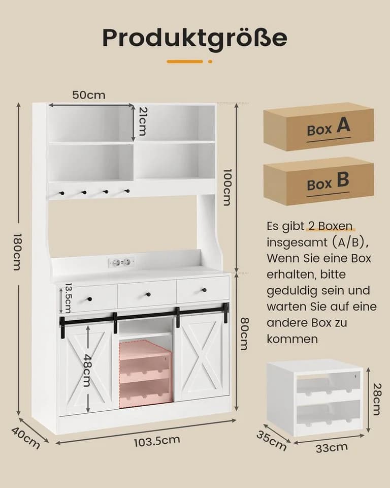 MSMASK Küchenbuffet Küchenschrank Sideboard Mehrzweckschrank mit LED-Beleuchtung