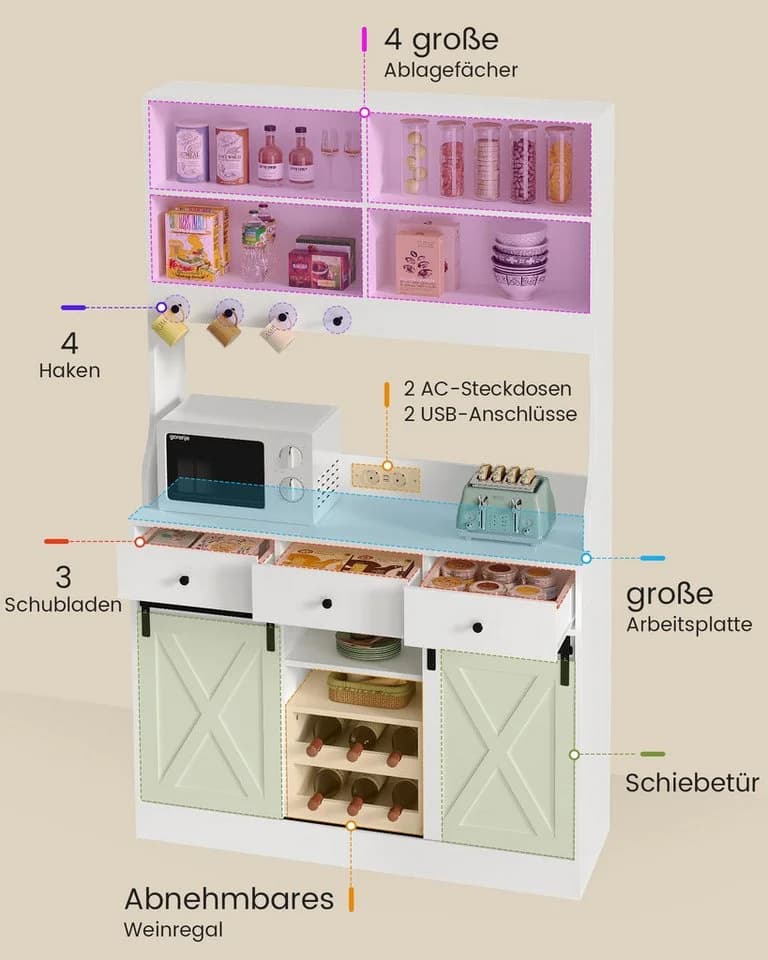 MSMASK Küchenbuffet Küchenschrank Sideboard Mehrzweckschrank mit LED-Beleuchtung - Bild 4