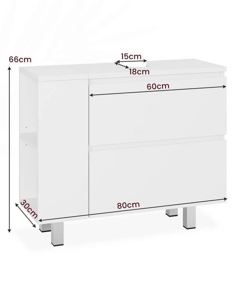 MSMASK Waschbeckenunterschrank Badezimmerschrank Weiß 80 x 30 x 66cm
