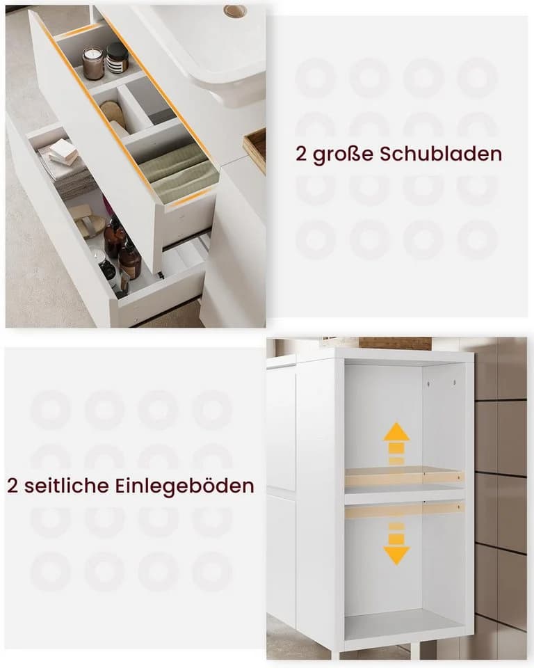 MSMASK Waschbeckenunterschrank Badezimmerschrank Weiß 80 x 30 x 66cm - Bild 5