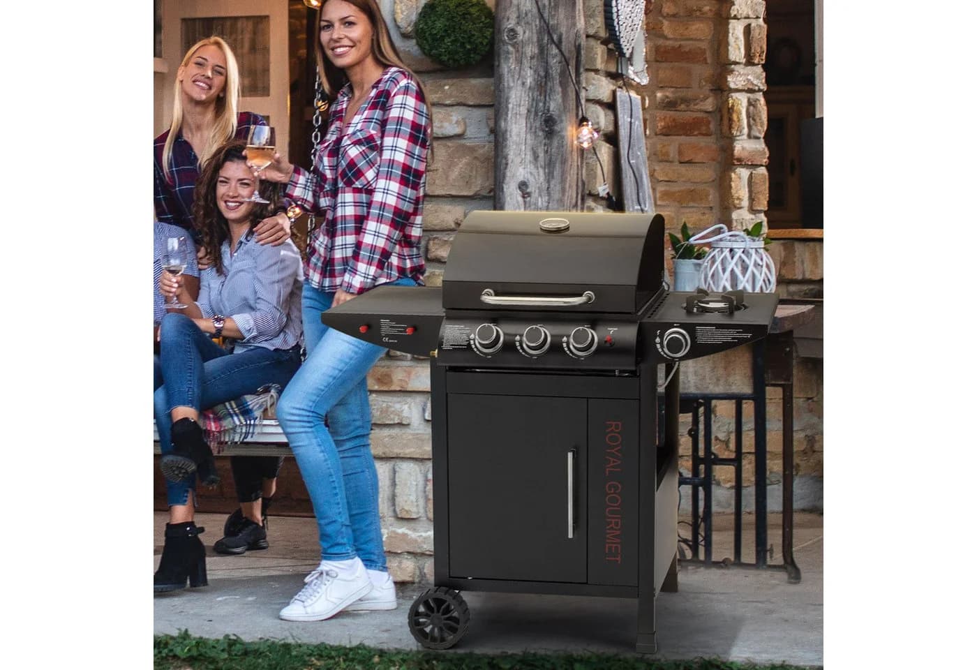 Royal Gourmet Gasgrill 3+1 Brenner Schwarz mit Rollen - Bild 3