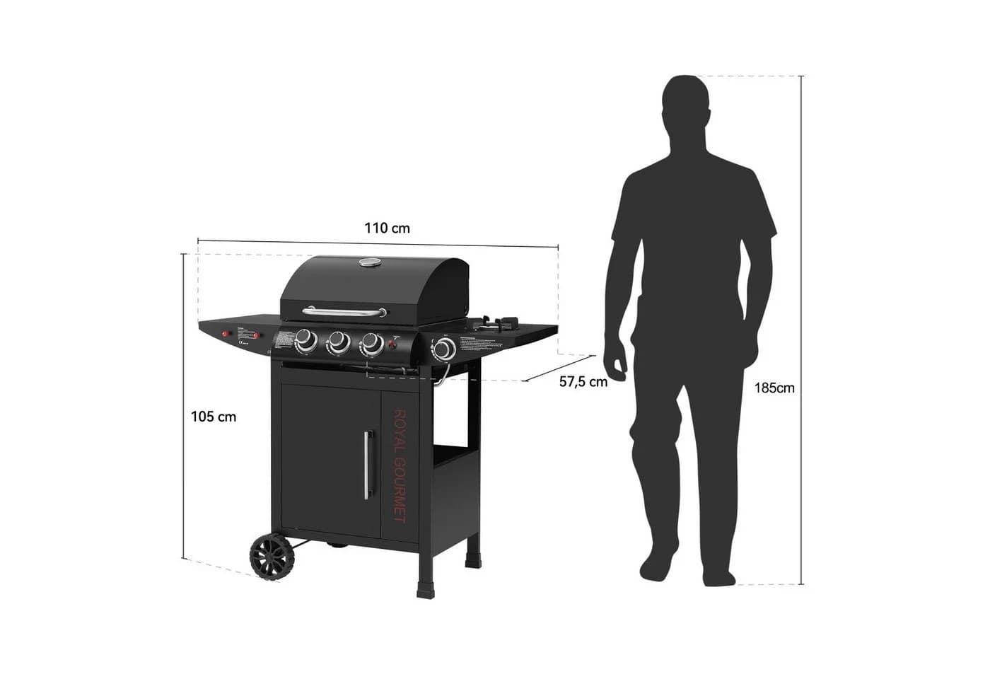 Royal Gourmet Gasgrill 3+1 Brenner Schwarz mit Rollen - Bild 5