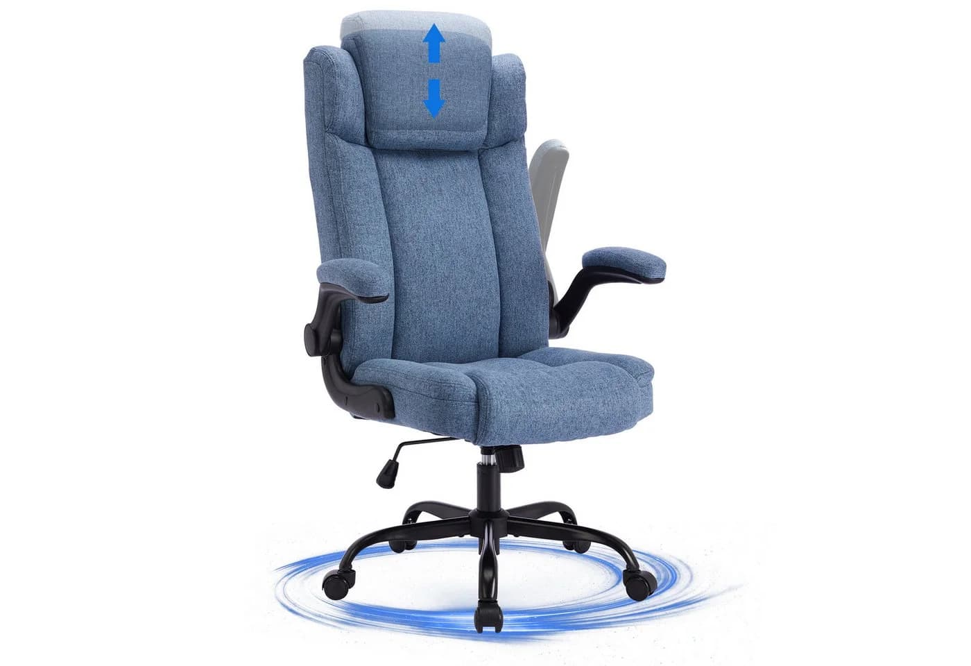 LIYURUI Bürostuhl Ergonomischer 150kg Chefsessel Stoff Flip-up Armlehnen Blau - Bild 2