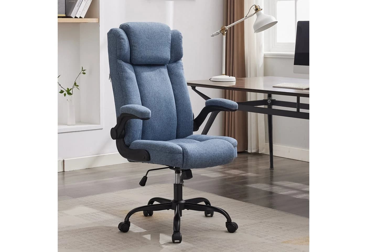 LIYURUI Bürostuhl Ergonomischer 150kg Chefsessel Stoff Flip-up Armlehnen Blau - Bild 3