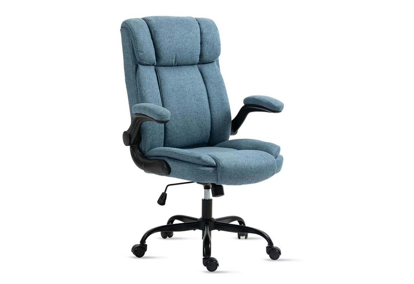 LIYURUI Bürostuhl Ergonomischer 150kg Belastbarkeit Chefsessel Stoff Flip-up Armlehnen Blau - Bild 2