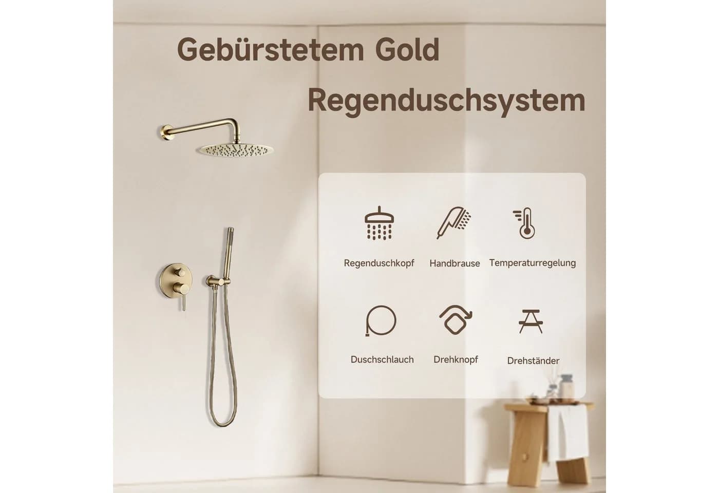 Oihpaw Duschsystem 2-Funktions-Duschset mit Regendusche