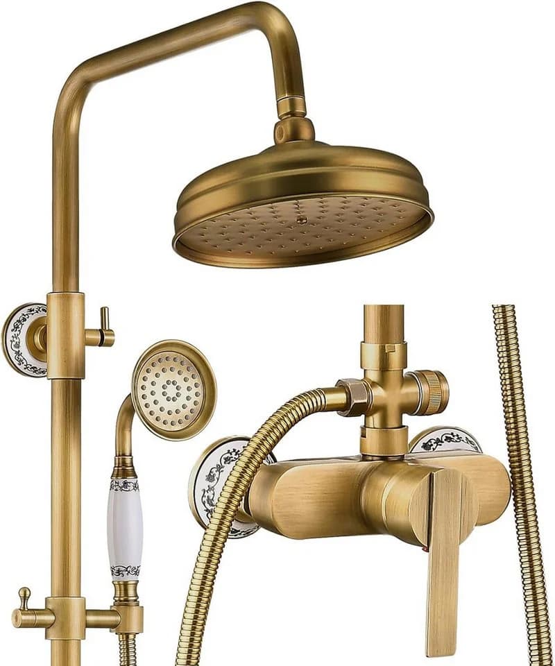 Oihpaw Duschsystem Messing Gold Kopf- und Handbrause - Bild 2