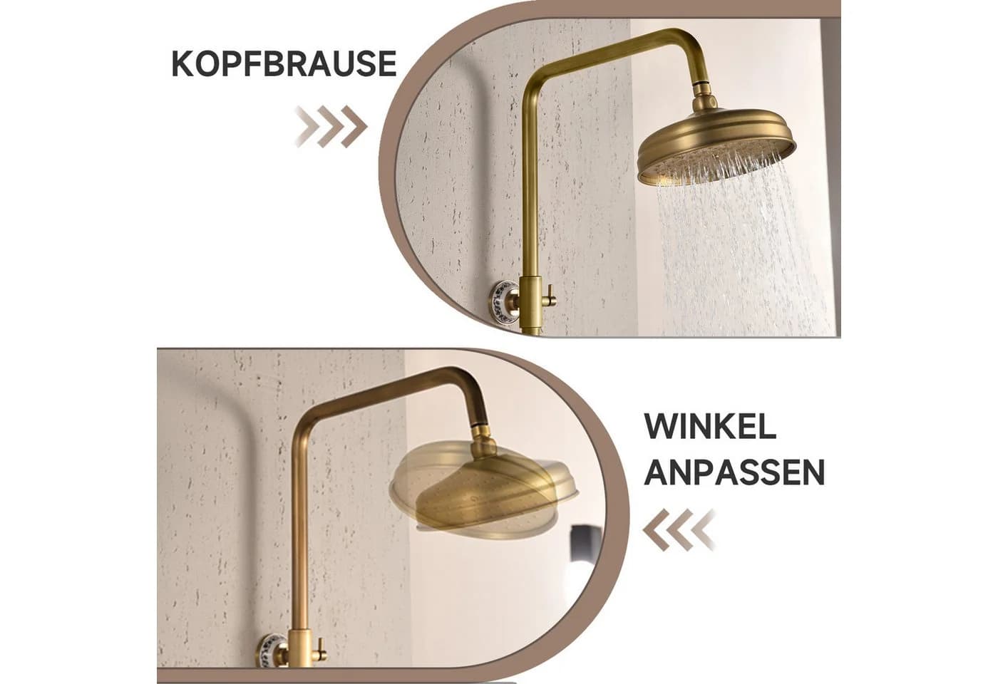 Oihpaw Duschsystem Messing Gold Kopf- und Handbrause - Bild 4