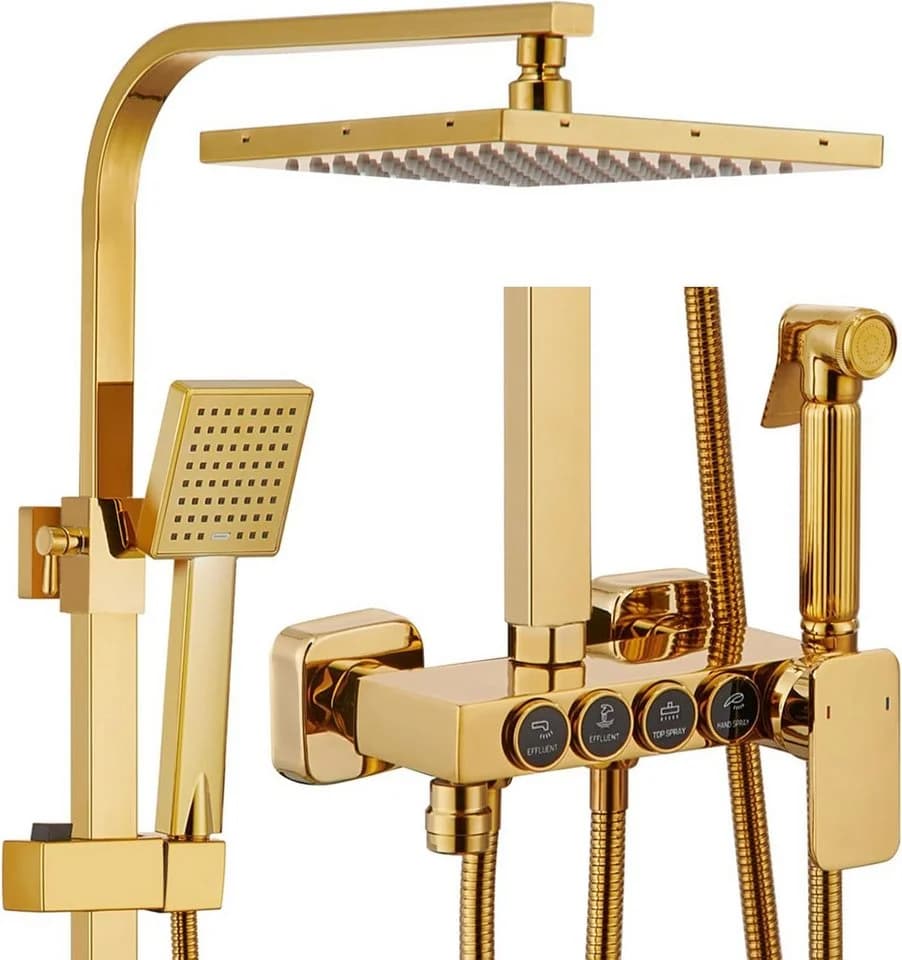 Oihpaw Multifunktionales Duschsystem in Gold: Regenduschkopf, Handbrause, Badewannenarmatur - Bild 2