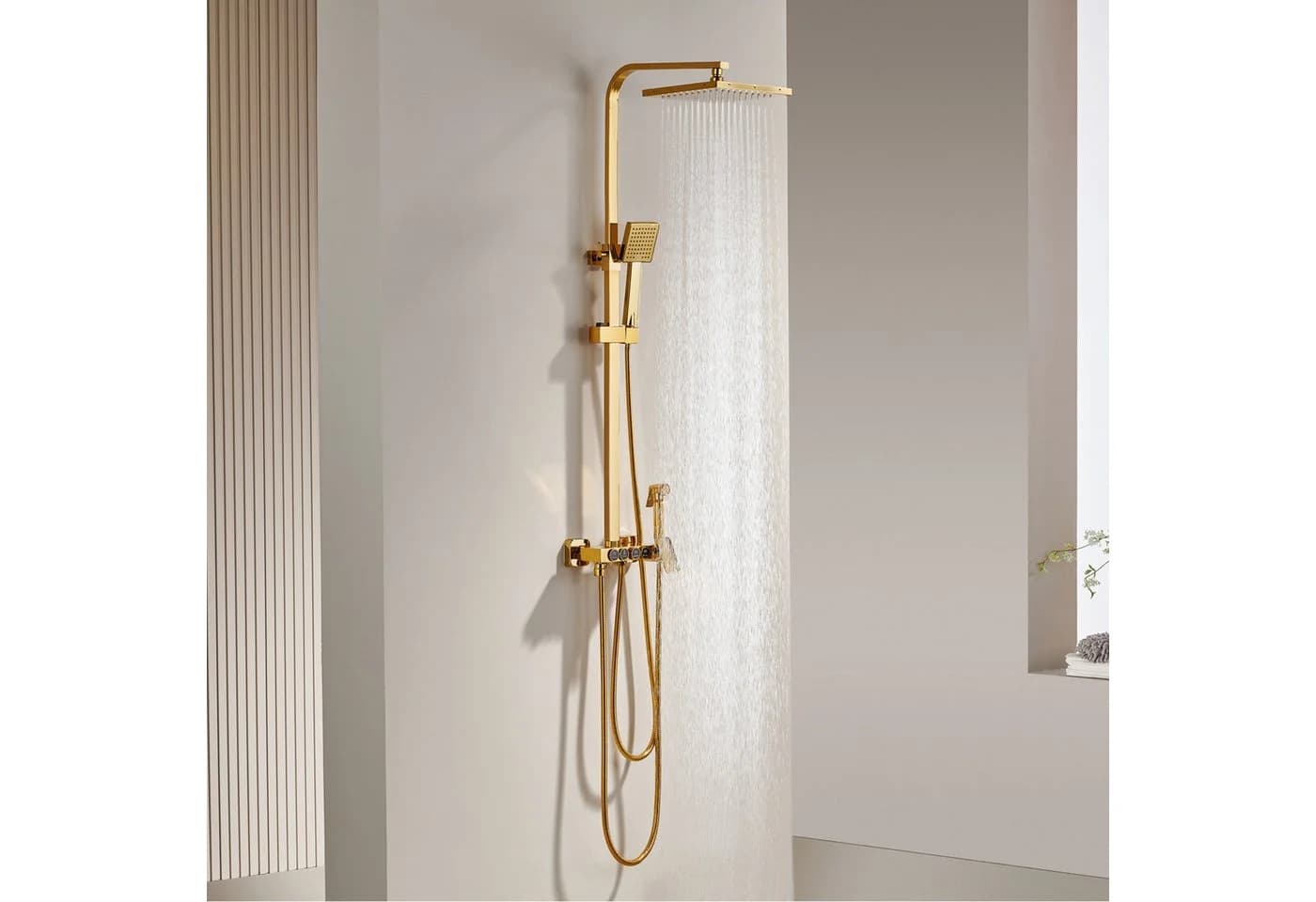 Oihpaw Multifunktionales Duschsystem in Gold: Regenduschkopf, Handbrause, Badewannenarmatur - Bild 3