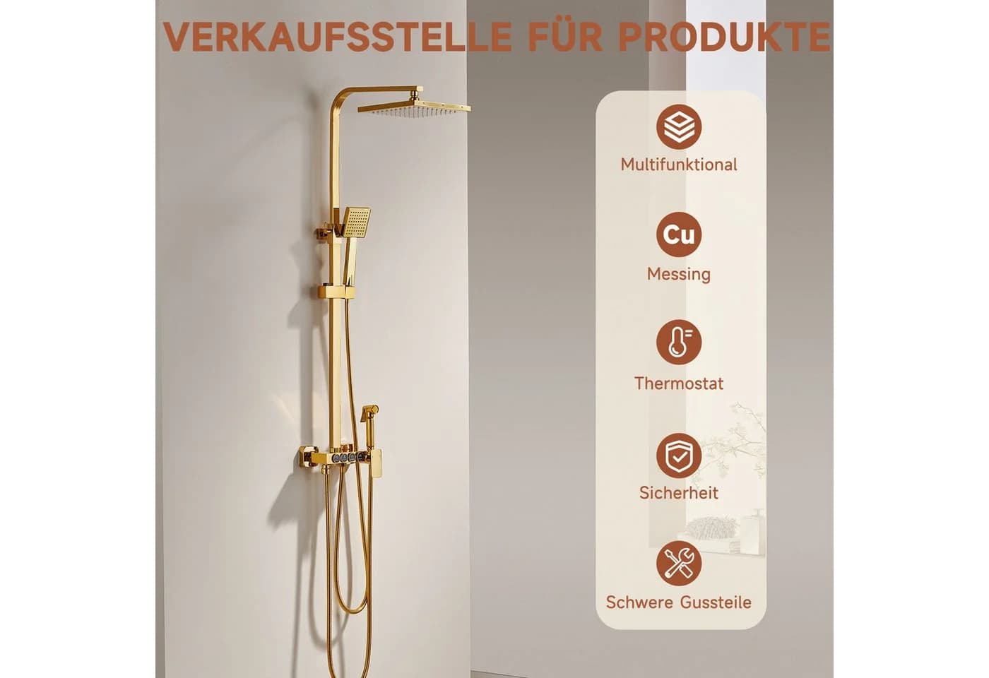 Oihpaw Multifunktionales Duschsystem in Gold: Regenduschkopf, Handbrause, Badewannenarmatur - Bild 4