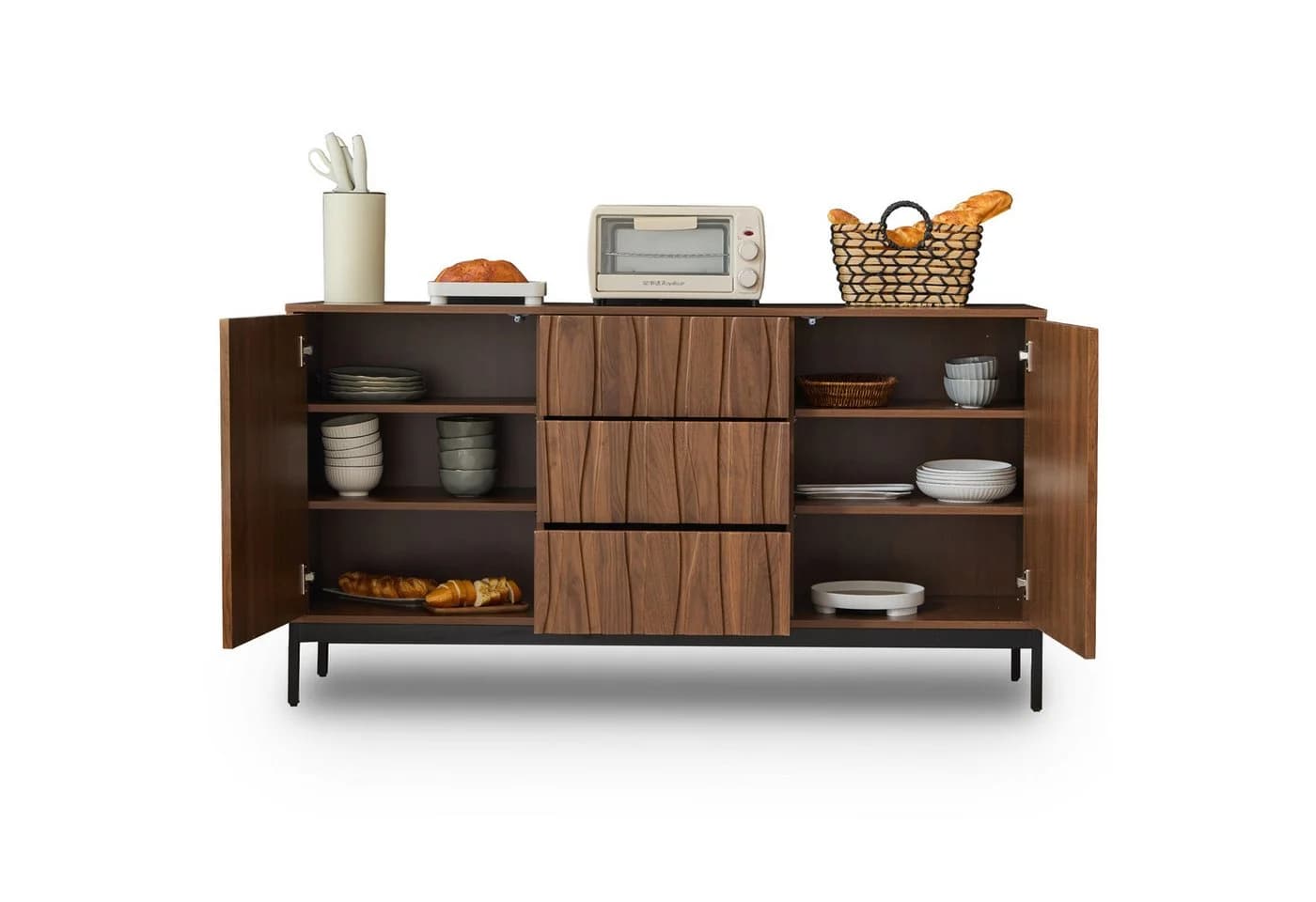 Ulife Sideboard Dunkelbraun 2 Türen 3 Schubladen 150x40x80cm