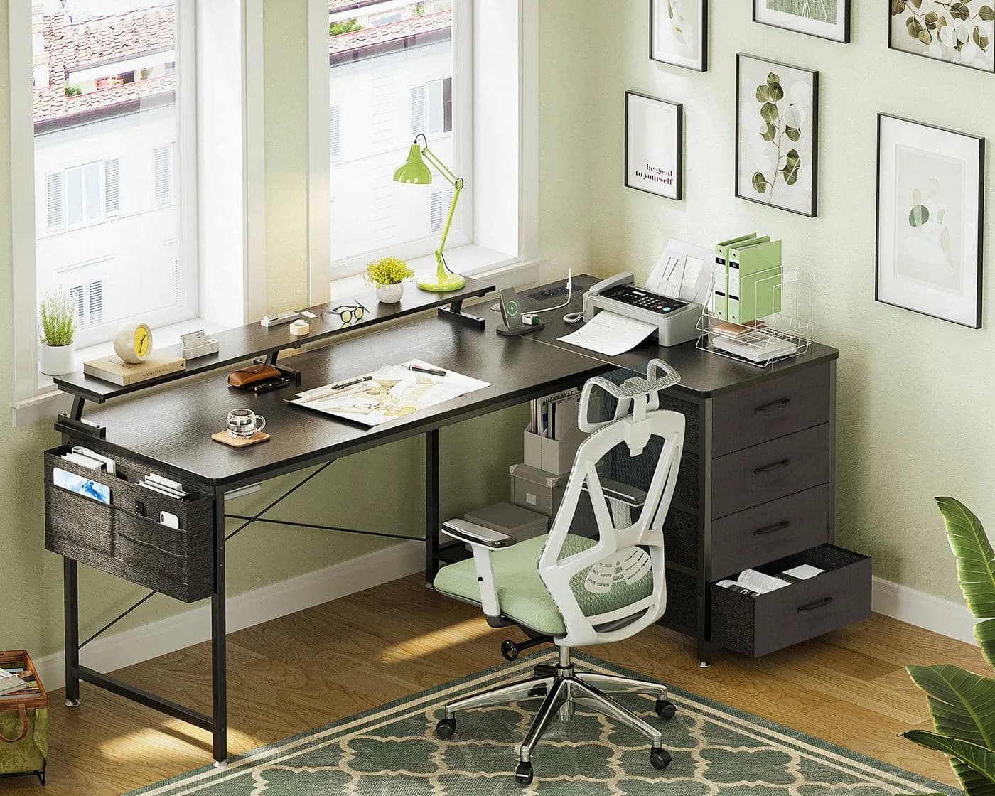 ODK Schreibtisch mit 4 Schubladen, USB-Ladeanschluss und 2 Steckdosen, 140x80x84.5cm, schwarz - Bild 4