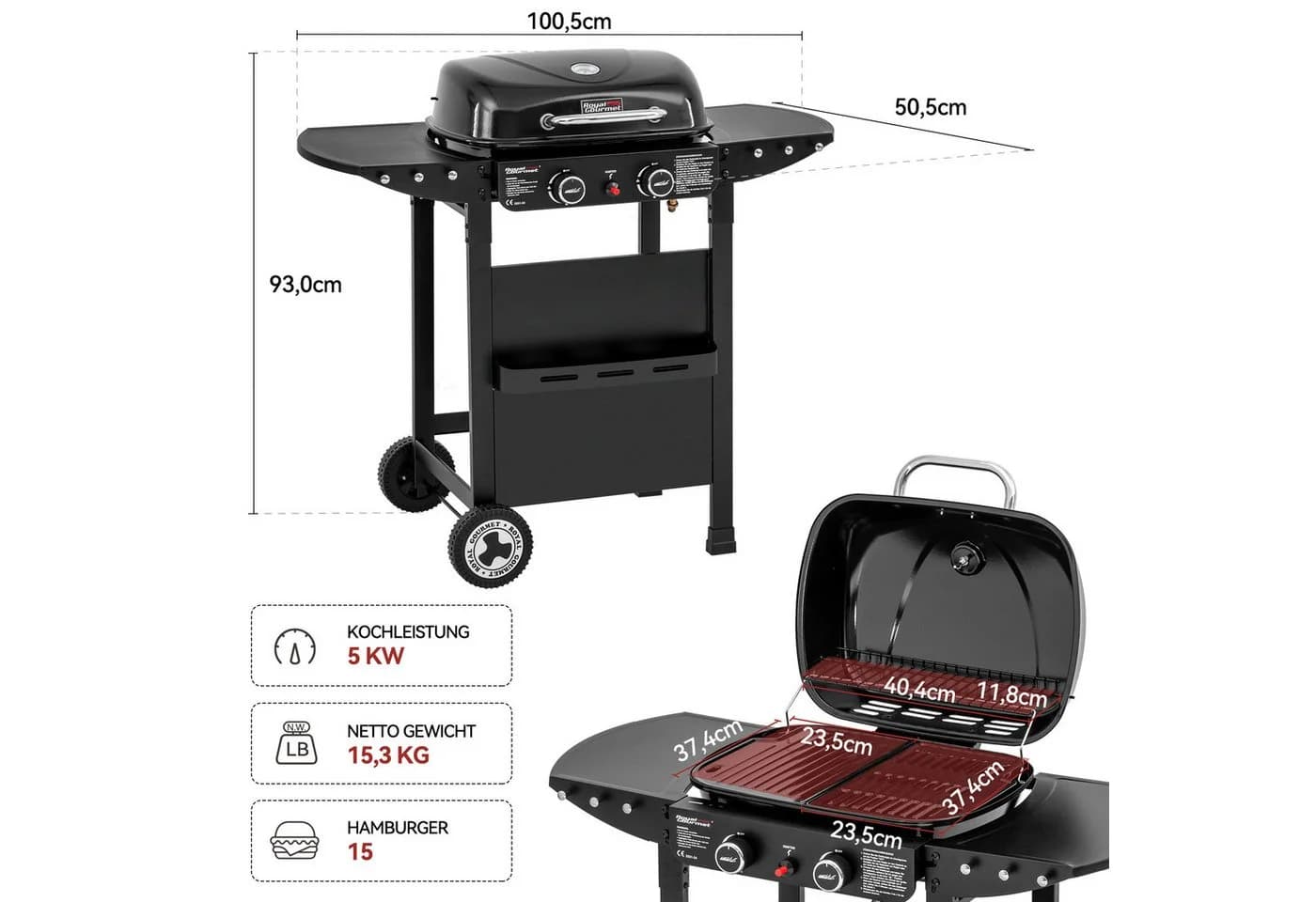 Royal Gourmet 2-Brenner Gasgrill mit Griddle Combo & Thermometer - Bild 4