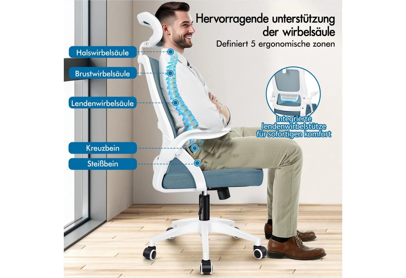 ALFORDSON Bürostuhl S-Kurven-Design Blau - Bild 4