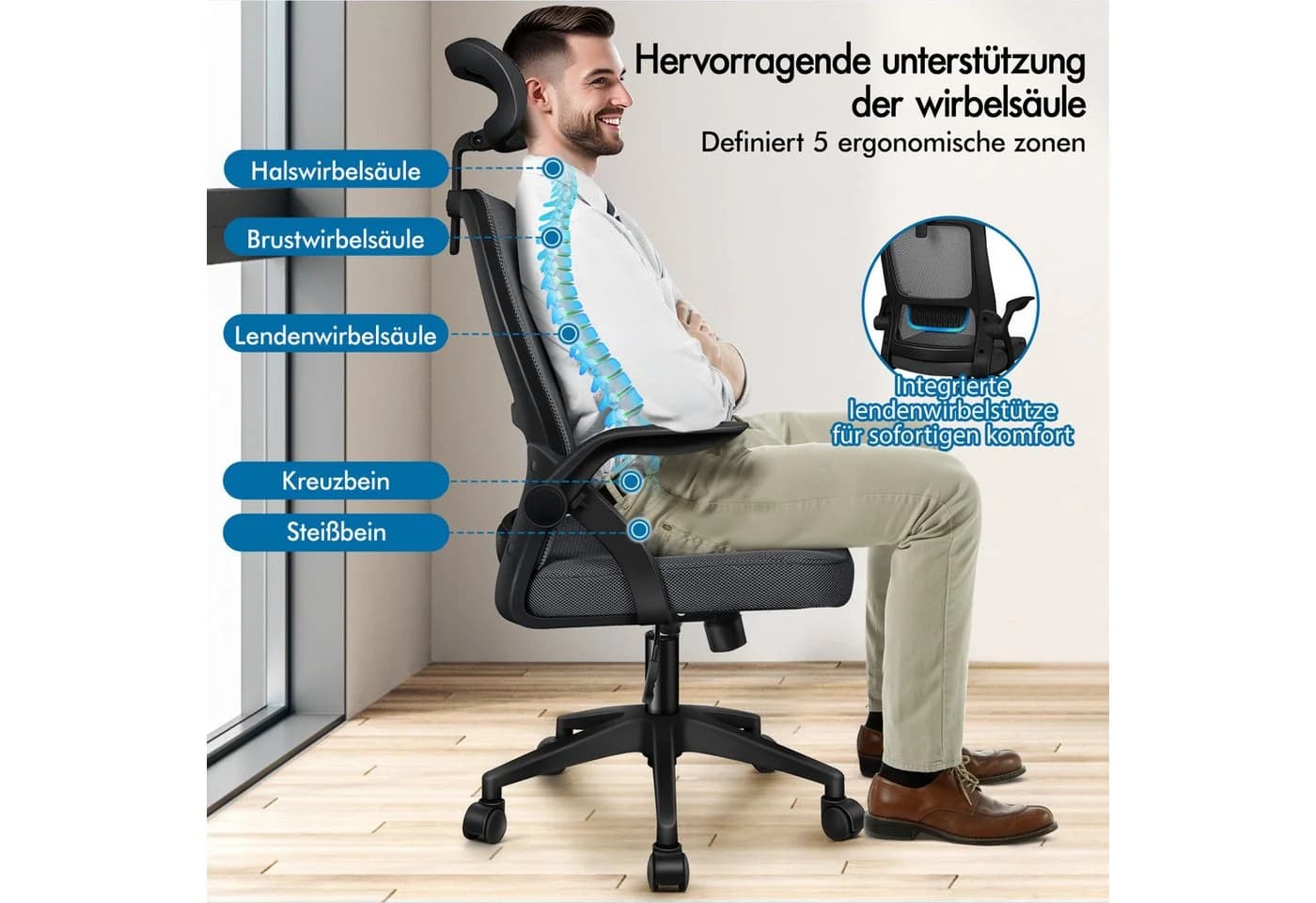 ALFORDSON Bürostuhl S-Kurven-Design 360° drehbar Grau - Bild 4